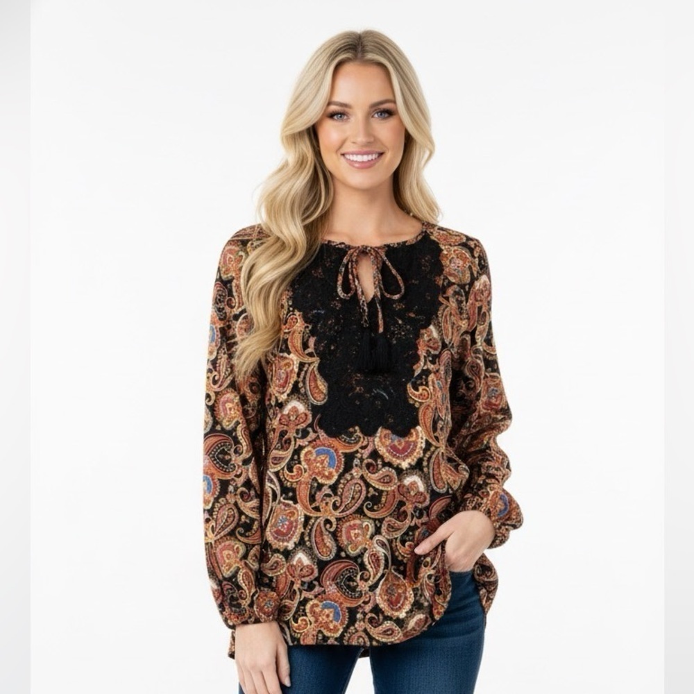 Suzanne Betro paisley boho top new with tags size medium